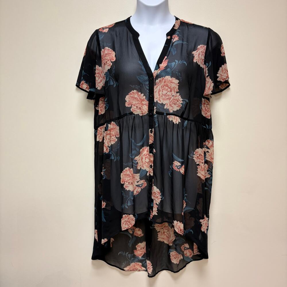 Torrid Lexie Chiffon Babydoll Hi-Low Floral Tunic Top Boho Goth Romance 1-US 1X